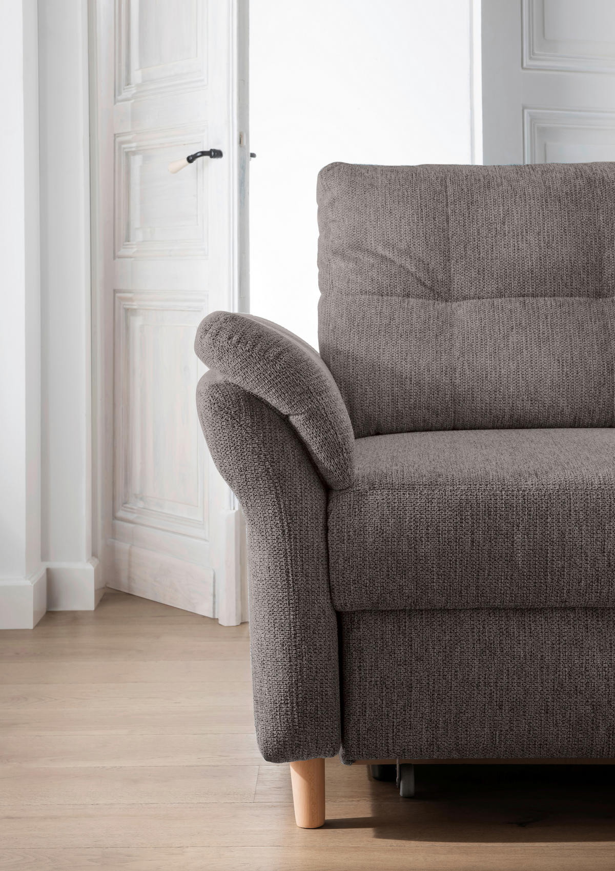 ECKSOFA in Chenille Graubraun  - Graubraun/Naturfarben, Modern, Holz/Textil (250/176cm) - Livetastic