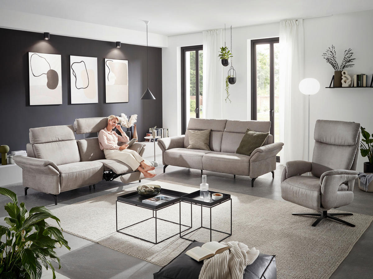 2-SITZER-SOFA in Lederlook Hellgrau  - Hellgrau/Schwarz, Konventionell, Textil/Metall (216/103/92cm) - Dieter Knoll