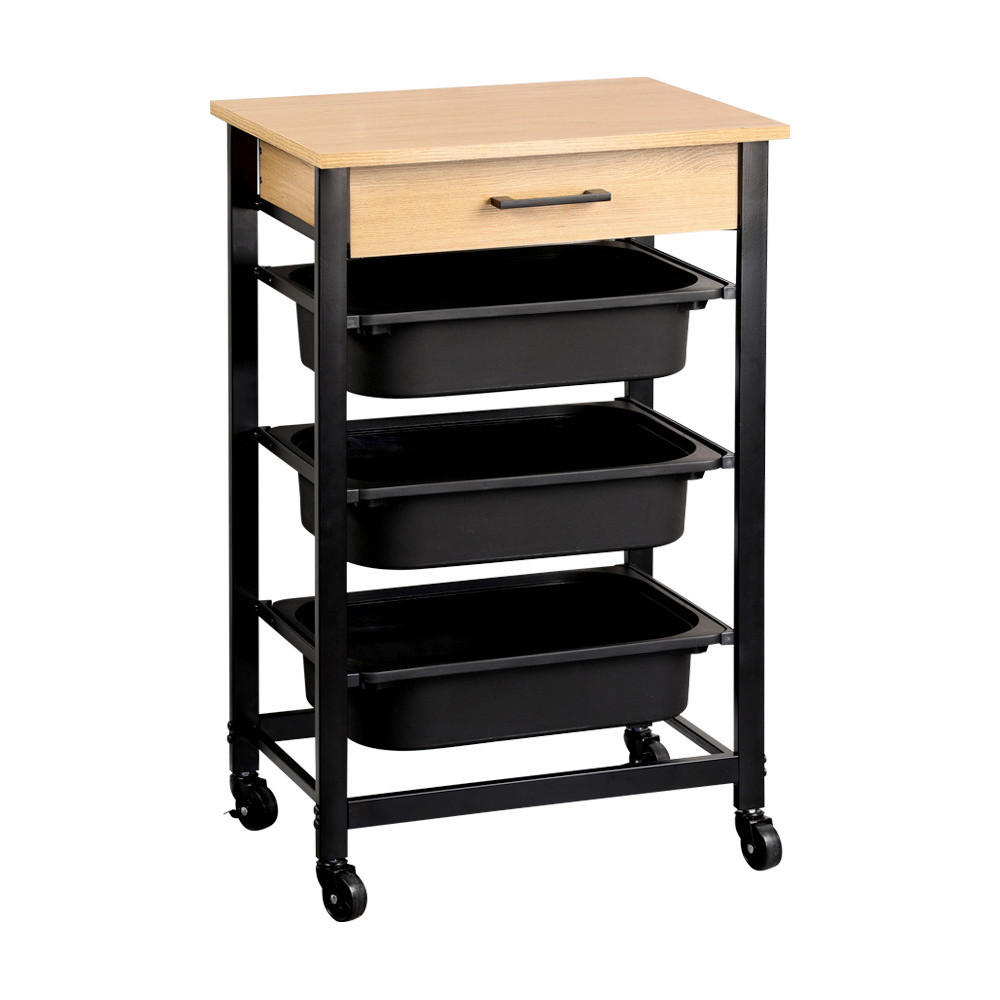 SERVIERWAGEN Schwarz, Eichefarben  - Eichefarben/Schwarz, Trend, Holzwerkstoff/Kunststoff (47/37/81.5cm) - Kesper