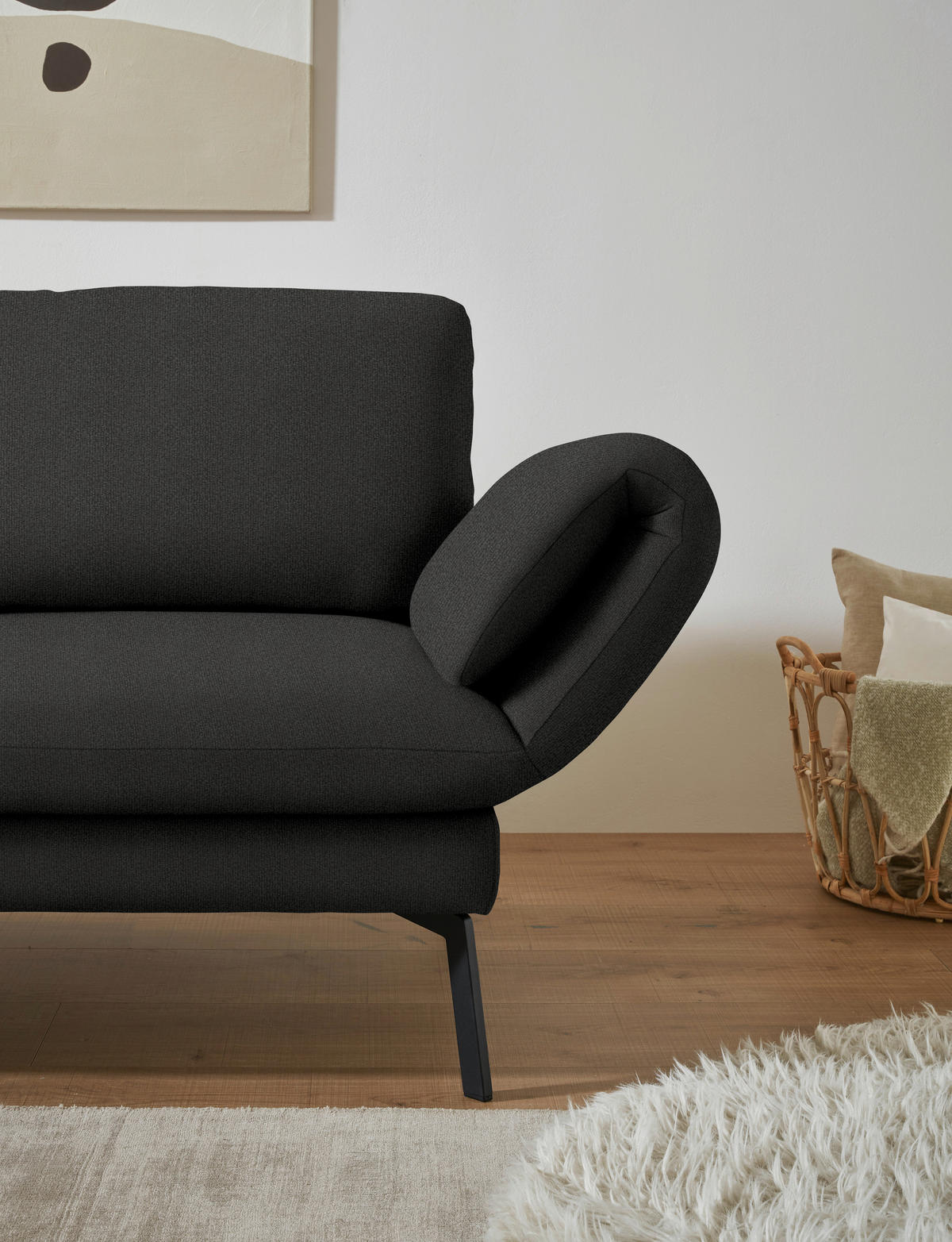 ECKSOFA  in Flachgewebe Anthrazit  175-224/255-365 cm  - Anthrazit/Schwarz, Design, Textil/Metall (175-224/255-365cm) - Dieter Knoll