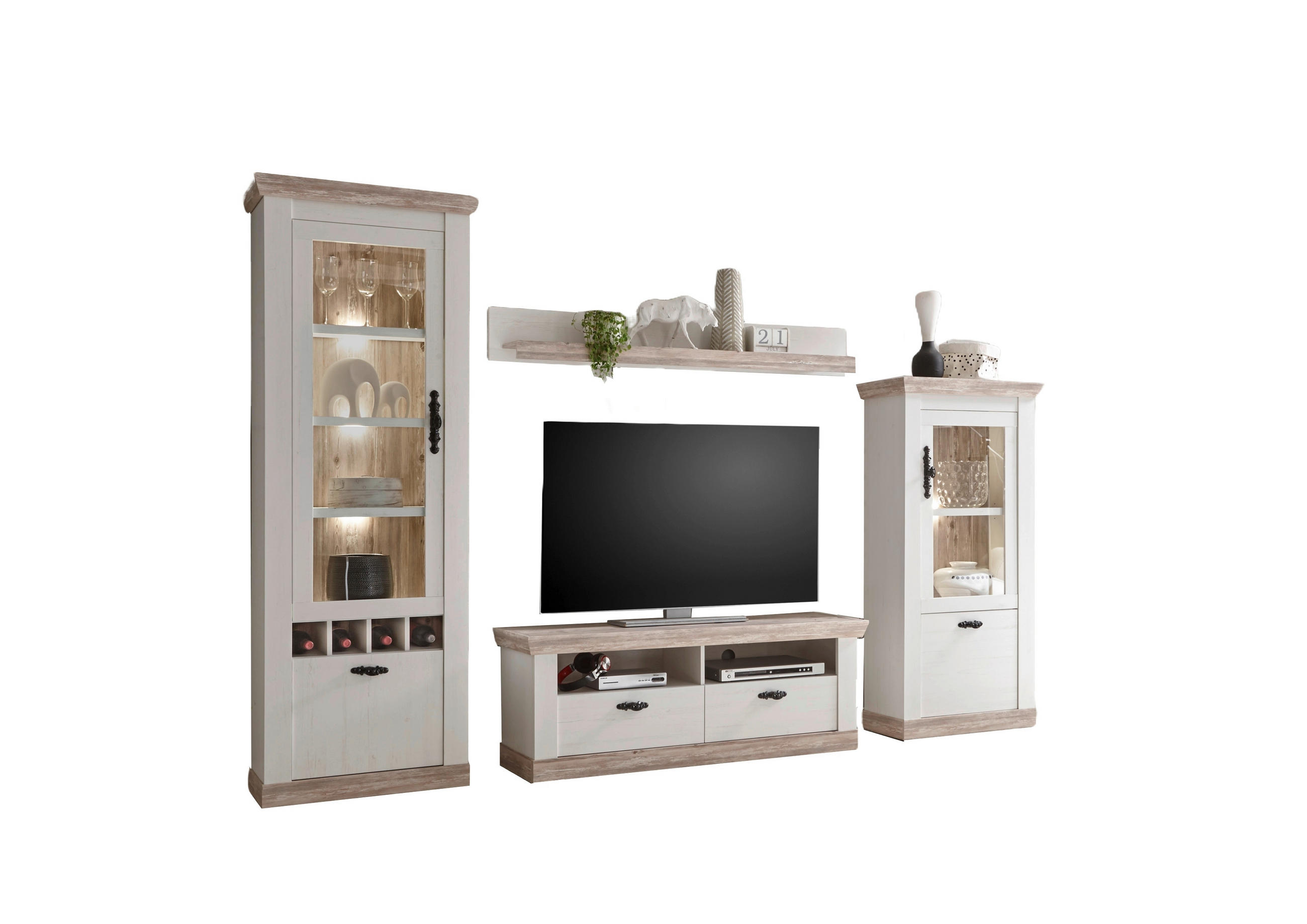 WOHNWAND 4-teilig  in Pinienfarben, Hellbraun  296/201/44 cm  - Hellbraun/Eichefarben, Design, Holzwerkstoff/Metall (296/201/44cm) - MID.YOU