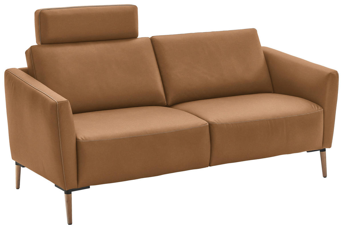2-SITZER-SOFA  in Echtleder Haselnussfarben   - Eichefarben/Beige, Natur, Leder/Holz (207/86/87cm) - Valnatura