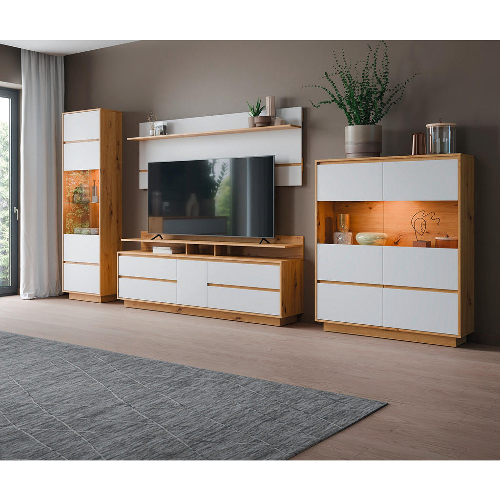 Wohnwand Foggia Eichefarben/weiß B: 360,5 Cm