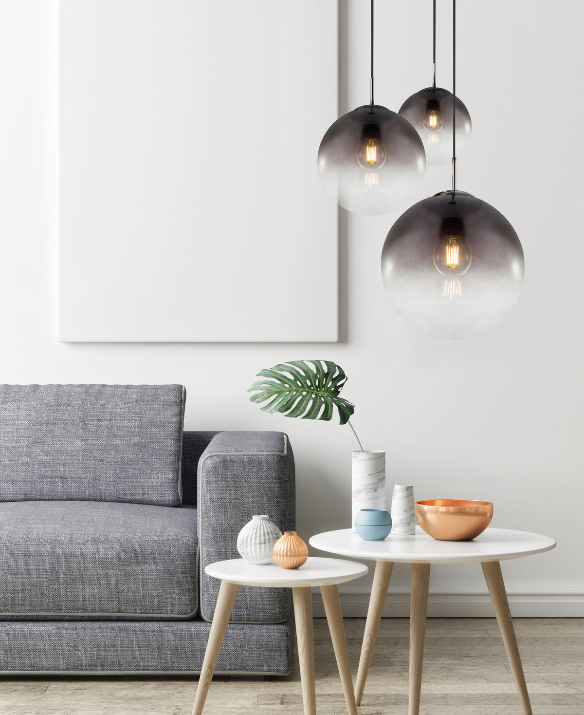 HÄNGELEUCHTE Varus 51/120 cm   - Chromfarben/Grau, Design, Glas/Metall (51/120cm) - Globo