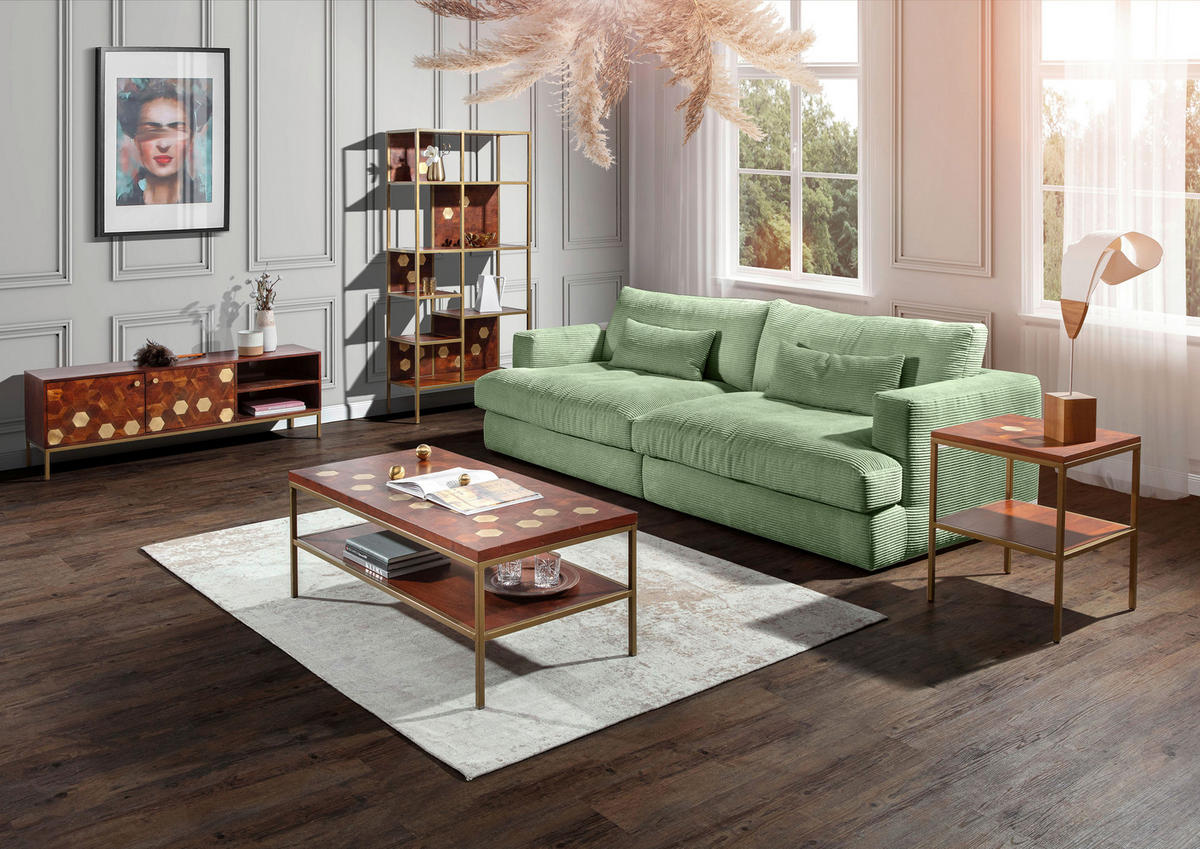 BIGSOFA in Cord Olivgrün  - Schwarz/Olivgrün, Romantik / Landhaus, Kunststoff/Textil (270/67/120cm) - Landscape