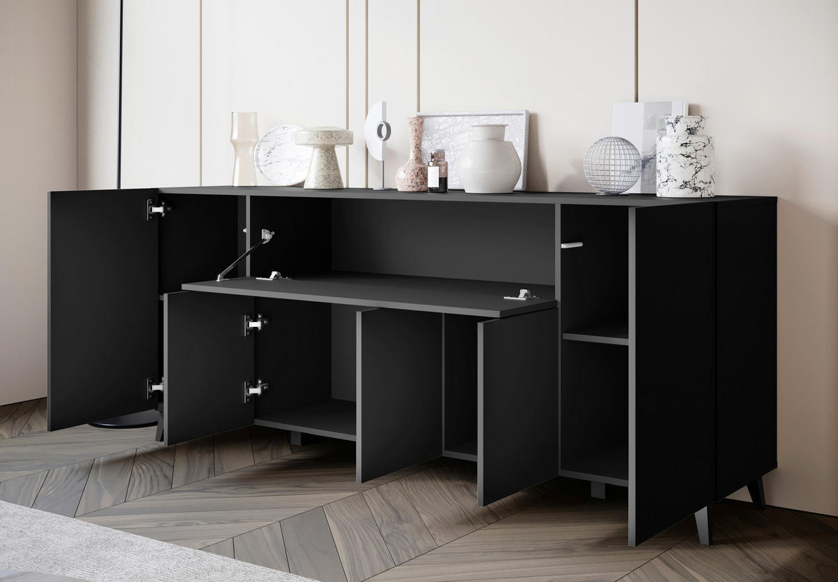 SIDEBOARD  in 180/76/37,5 cm  - Schwarz, Design, Holzwerkstoff/Kunststoff (180/76/37,5cm) - Livetastic