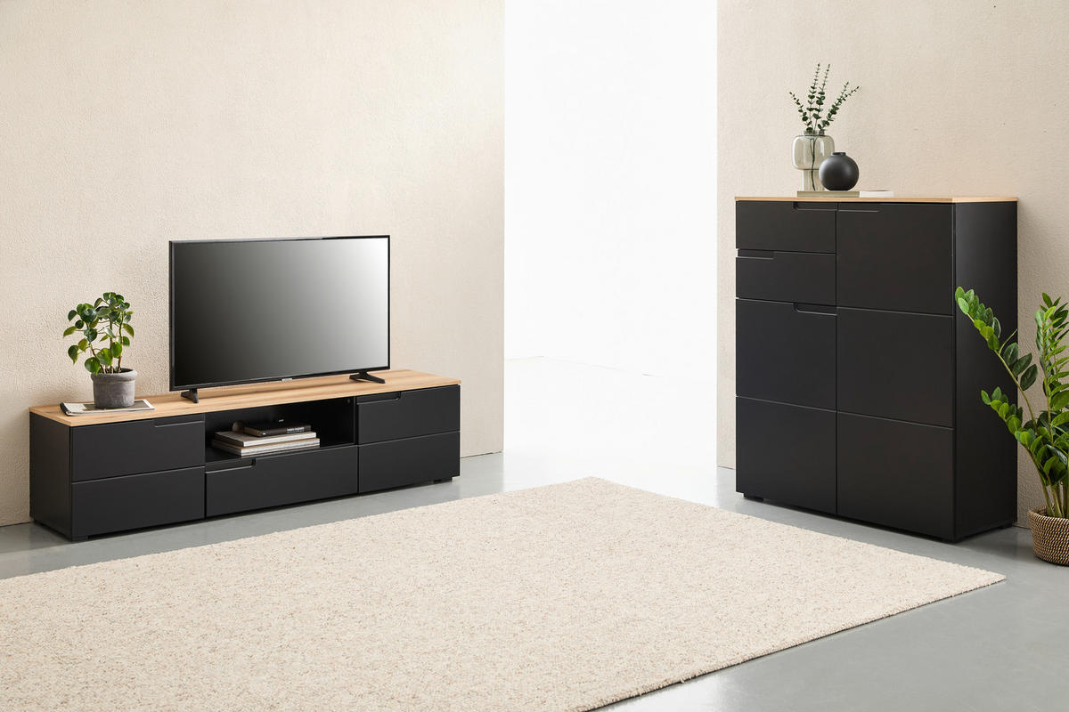 KOMMODE Swim, 100/119/40 cm, 2 Schublade(n)  - Eichefarben/Schwarz, Design, Holzwerkstoff/Kunststoff (100/119/40cm) - MID.YOU