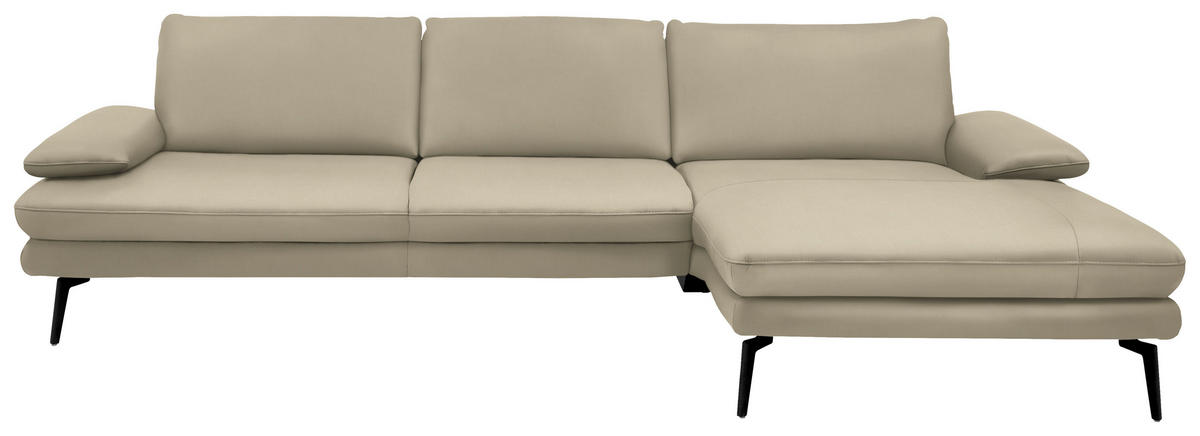 ECKSOFA in Echtleder Creme, Naturfarben  - Creme/Schwarz, Design, Leder/Metall (310/180cm) - Dieter Knoll
