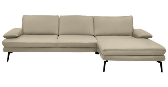 ECKSOFA in Echtleder Creme, Naturfarben 310/180 cm - Creme/Schwarz, Design, Leder/Metall (310/180cm) - Dieter Knoll