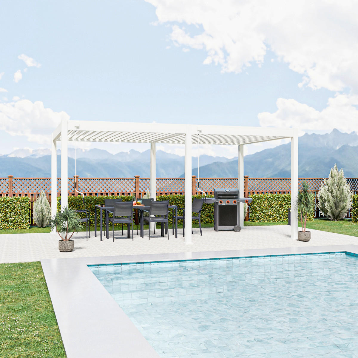 PERGOLA 300/255/530 cm   - Weiß Hochglanz, Basics, Metall (300/255/530cm) - Gardenson