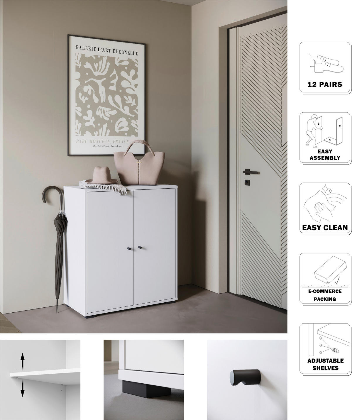 SKOSKÅP  i 70/80/33 cm  - vit/svart, Basics, metall/trämaterial (70/80/33cm) - P & B