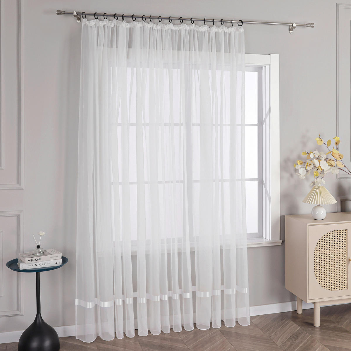 FERTIGVORHANG  transparent  450/170 cm   - Weiß Hochglanz, Basics, Textil (450/170cm) - Joyswahl