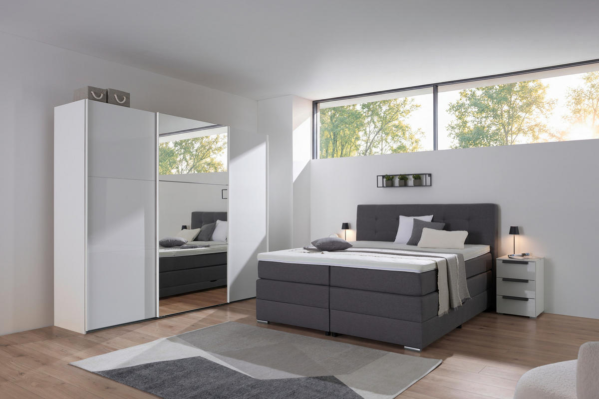 SCHWEBETÜRENSCHRANK Weiss, Weiss Hochglanz  - Weiss Hochglanz/Weiss, Modern, Glas/Holzwerkstoff (250/216/65cm) - Stylife