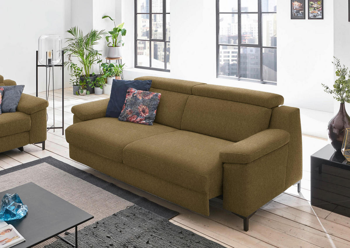 3-SITZER-SOFA in Chenille Grün  - Schwarz/Grün, Design, Textil/Metall (230/104/104cm) - Valdera