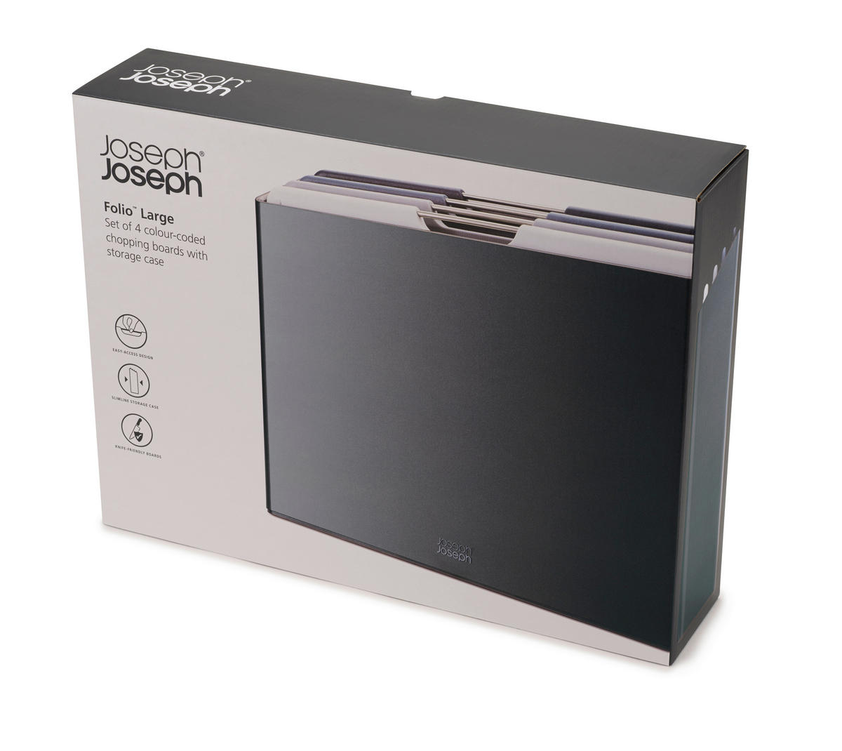 SCHNEIDEBRETT-SET Metall, Kunststoff FOLIO™  - Anthrazit, Basics, Kunststoff/Metall (35,7/7,5/26cm) - Joseph Joseph