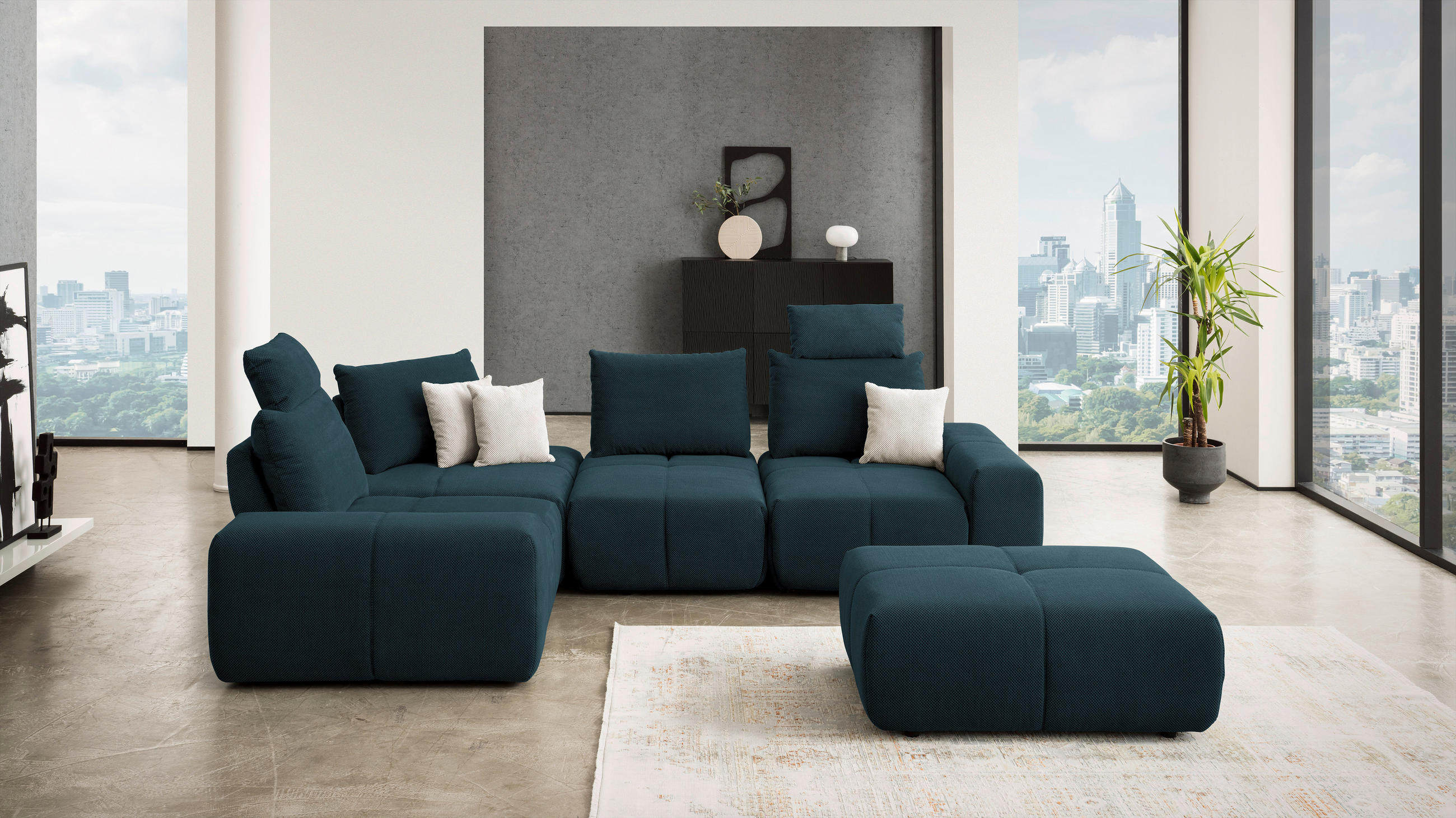 ECKSOFA in Velours Dunkelblau  236/326 cm  - Schwarz/Dunkelblau, Design, Kunststoff/Textil (236/326cm) - Xora