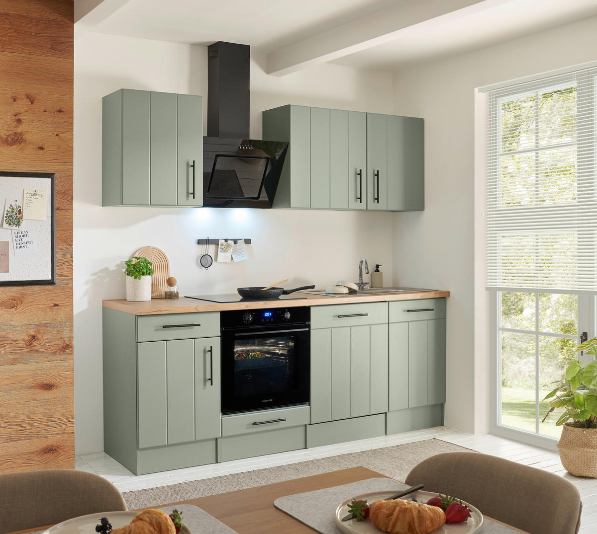 KÜCHENBLOCK 220 cm   in Wildeiche, Schilfgrün  - Schilfgrün/Wildeiche, Trend, Holzwerkstoff/Metall (220cm) - Respekta