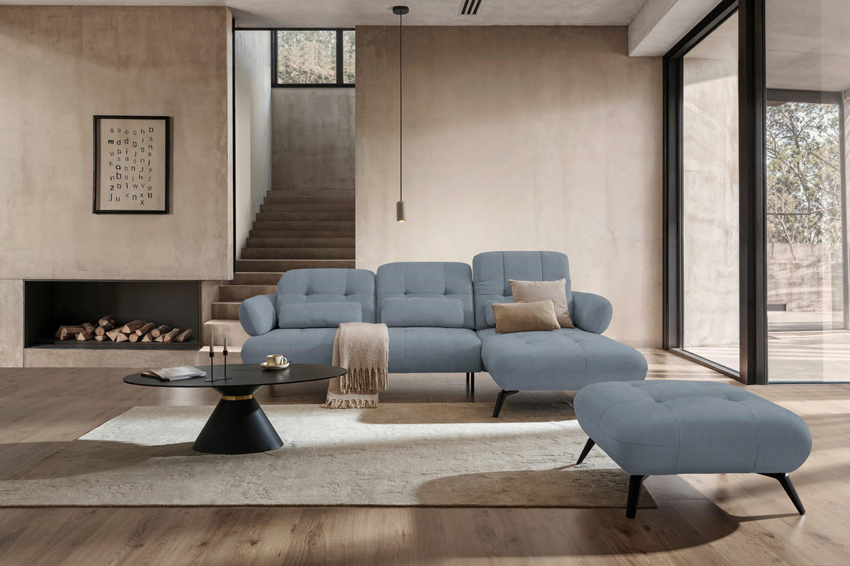ECKSOFA Flachgewebe Blau  - Blau/Schwarz, Design, Textil/Metall (282/189cm) - Novel
