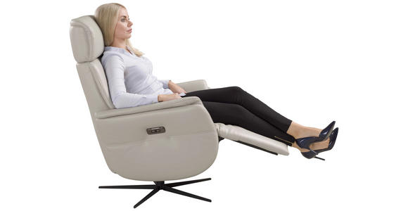 RELAXSESSEL Argo Echtleder Relaxfunktion, Kopfteilverstellung, Rücken echt    - Hellgrau, Design, Leder (71/110/80cm) - Novel