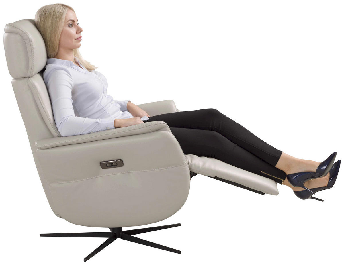 RELAXSESSEL Argo Echtleder Relaxfunktion, Kopfteilverstellung, Rücken echt    - Hellgrau, Design, Leder (71/110/80cm) - Novel