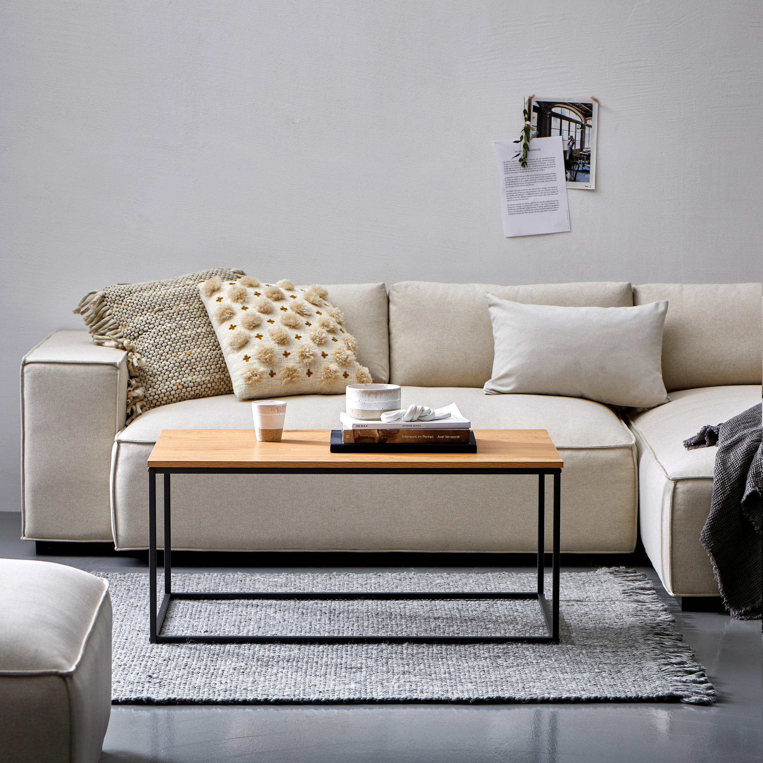 COUCHTISCH 100/60/45 cm rechteckig Schwarz, Eichefarben  - Eichefarben/Schwarz, KONVENTIONELL, Holzwerkstoff/Metall (100/60/45cm) - MID.YOU