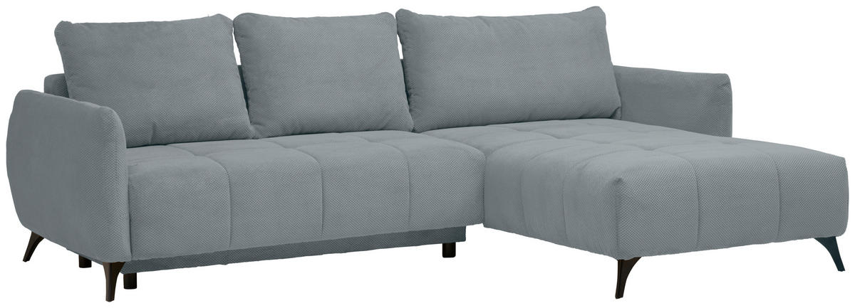 ECKSOFA inkl. Funktionen Grau Struktur, Plüsch  - Schwarz/Grau, Design, Textil/Metall (287/197cm) - Stylife