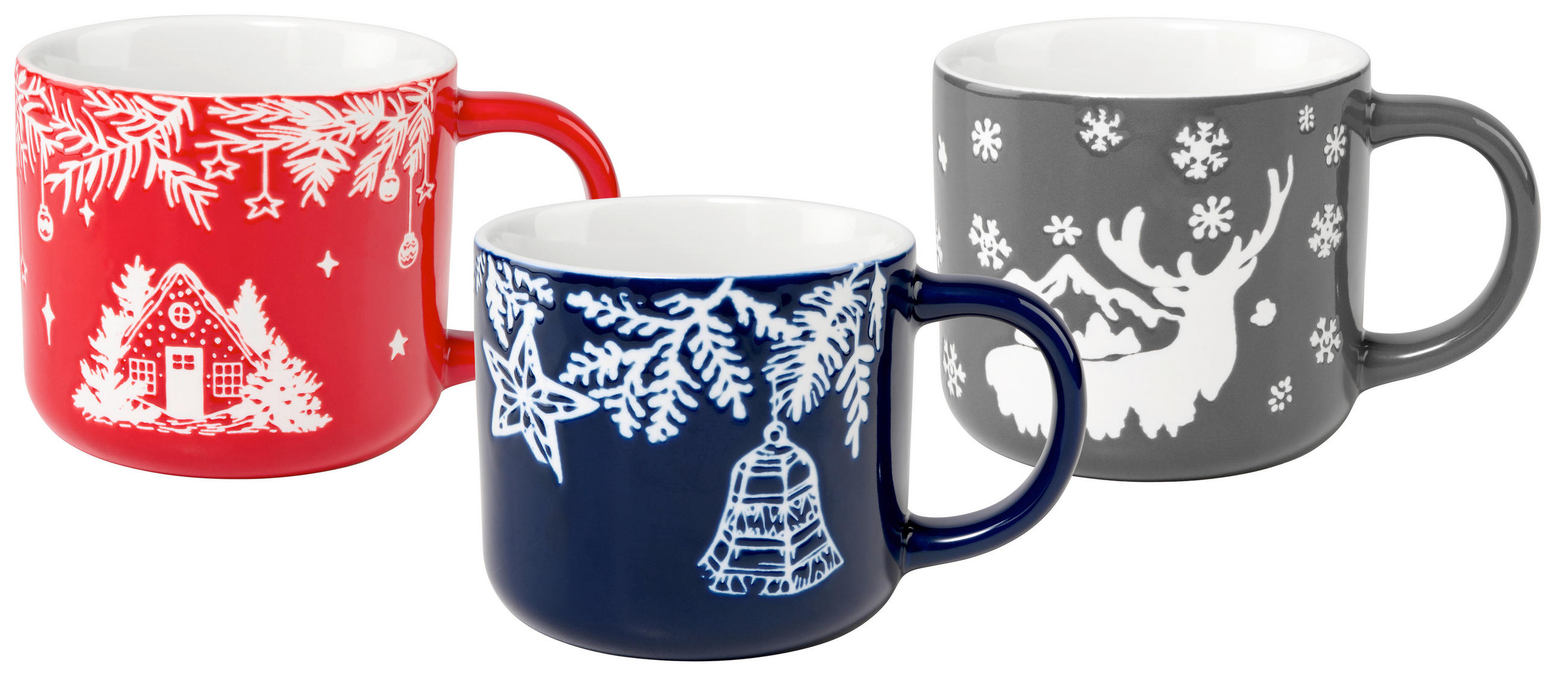 KAFFEEBECHER  330 ml   - Blau/Rot, KONVENTIONELL, Keramik - X-Mas