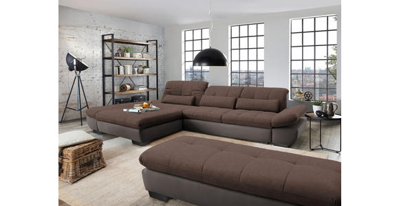 ECKSOFA in Mikrofaser Hellbraun  - Hellbraun/Schwarz, Design, Textil/Metall (204/341cm) - Xora