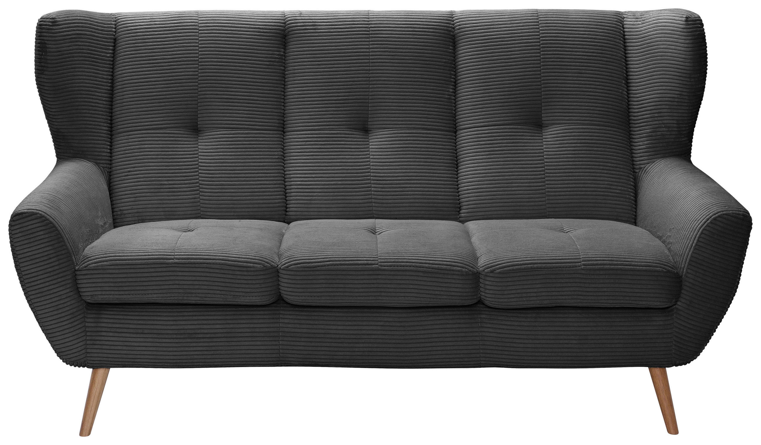 3-SITZER-SOFA in Cord Anthrazit, Dunkelgrau - Eichefarben/Dunkelgrau, Design, Holz/Textil (190/102/90cm) - Stylife