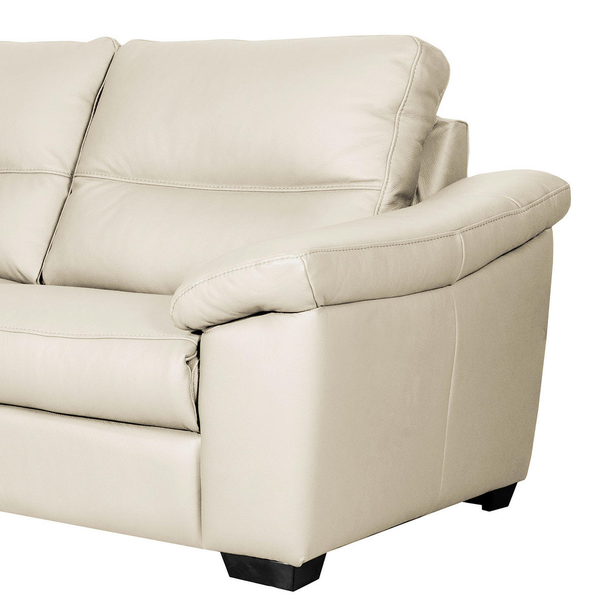 2,5-SITZER  in Echtleder Creme   - Creme/Schwarz, Design, Leder/Holz (214/97/97cm) - Livetastic