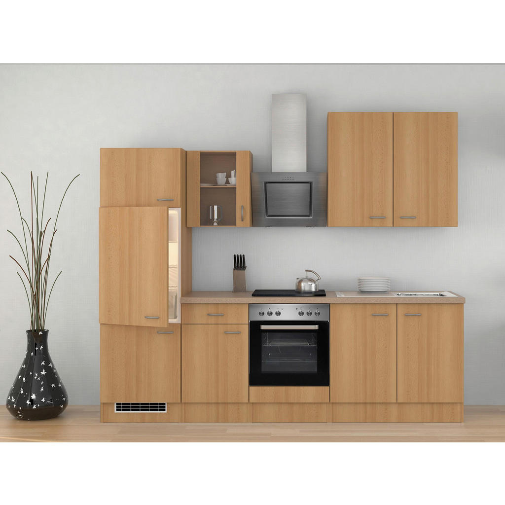 Küchenzeile Nano mit Geräten 270 cm Creme/Buche Dekor