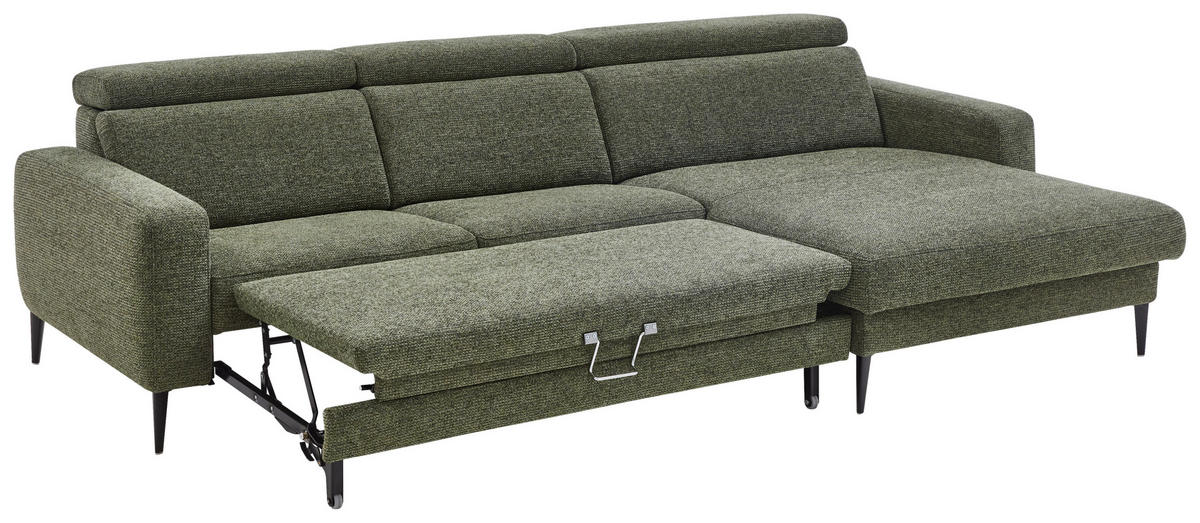 ECKSOFA Grün Chenille  - Schwarz/Grün, KONVENTIONELL, Textil/Metall (300/177cm) - Valdera