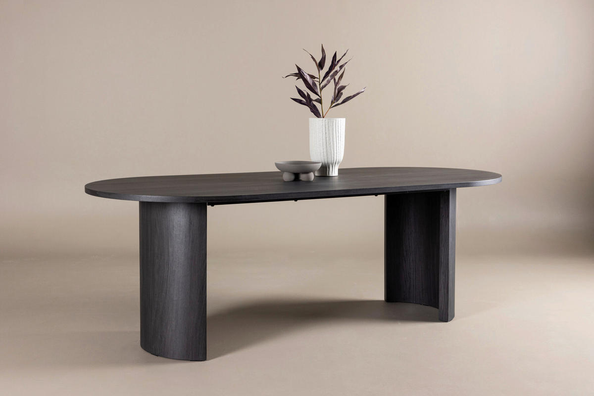ESSTISCH 220/100/75 cm Echtholz  Holz oval Schwarz  - Schwarz, MODERN, Holz (220/100/75cm) - Livetastic