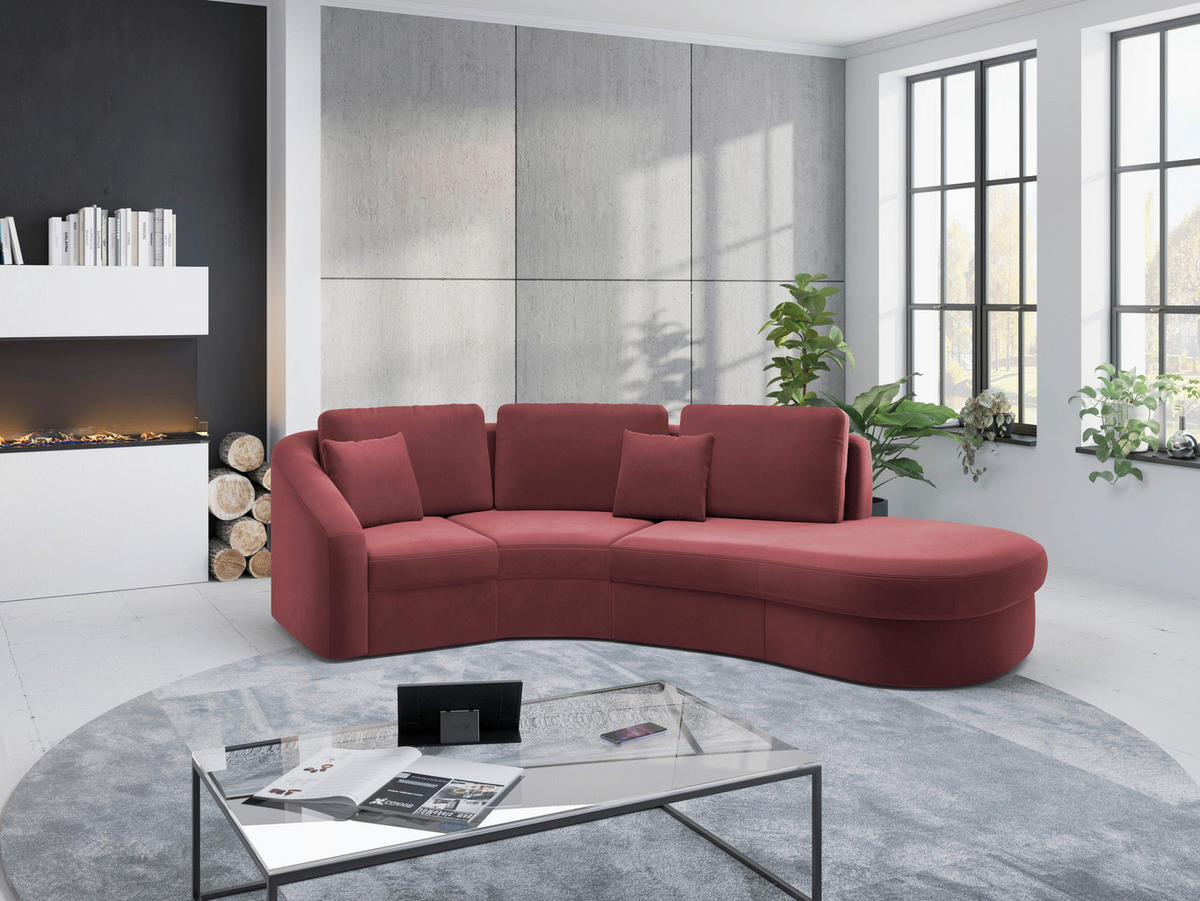 ECKSOFA in Samt Aubergine  - Aubergine/Schwarz, Modern, Kunststoff/Textil (266/230cm) - Sit & More