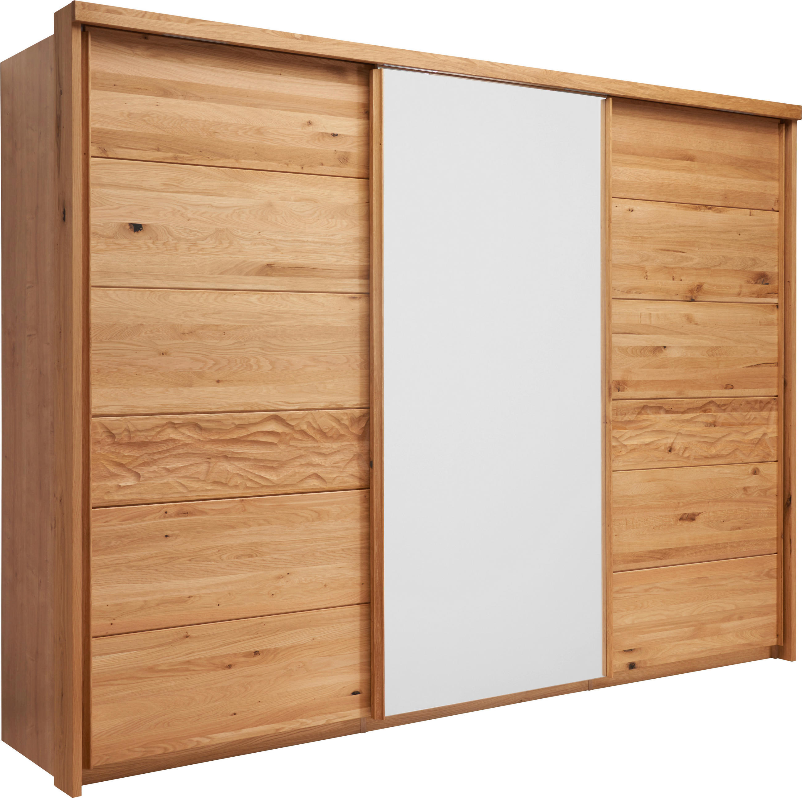 SCHWEBETÜRENSCHRANK 285/216/70 cm 3-türig Weiß, Eichefarben  - Eichefarben/Weiß, KONVENTIONELL, Glas/Holz (285/216/70cm) - Linea Natura