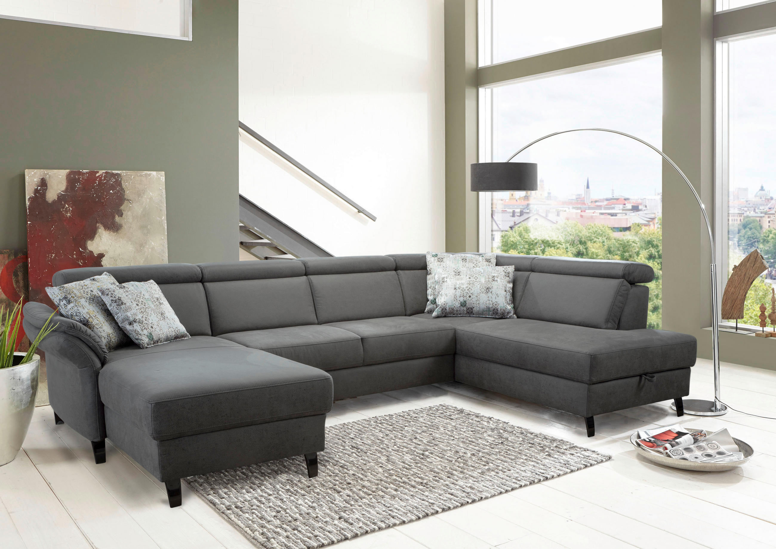 WOHNLANDSCHAFT Anthrazit Mikrofaser  - Anthrazit/Schwarz, KONVENTIONELL, Textil/Metall (165/317/193cm) - Sit & More