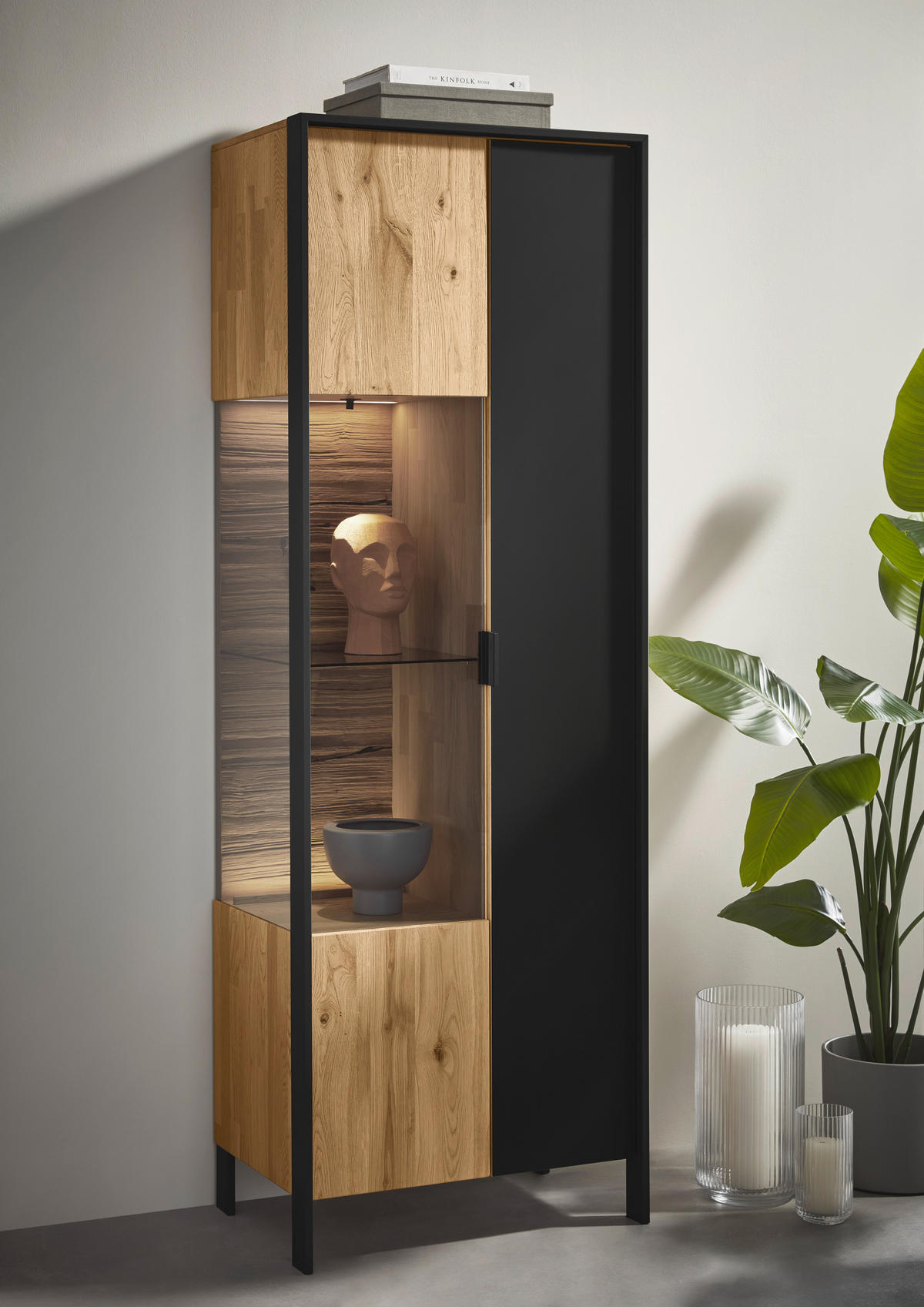 VITRINE Graphitfarben, Eichefarben  68/199,1/44,6 cm  - Eichefarben/Graphitfarben, Natur, Glas/Holz (68/199,1/44,6cm) - Valdera