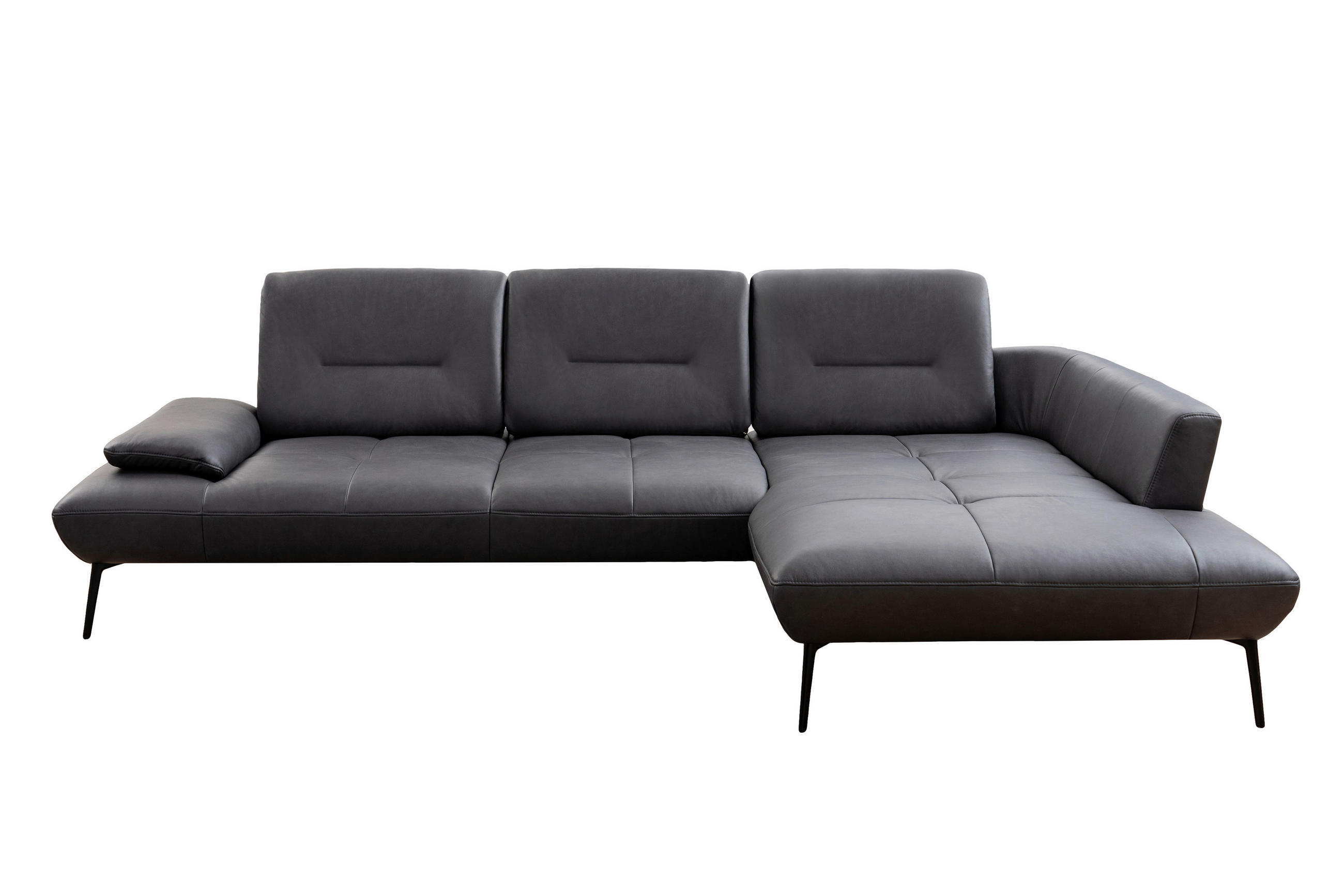 ECKSOFA Anthrazit Echtleder Rücken echt, Sitztiefenverstellung  - Anthrazit/Schwarz, Design, Leder/Metall (320/190cm) - Moderano
