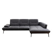 ECKSOFA Anthrazit Echtleder Rücken echt, Sitztiefenverstellung  - Anthrazit/Schwarz, Design, Leder/Metall (320/190cm) - Moderano