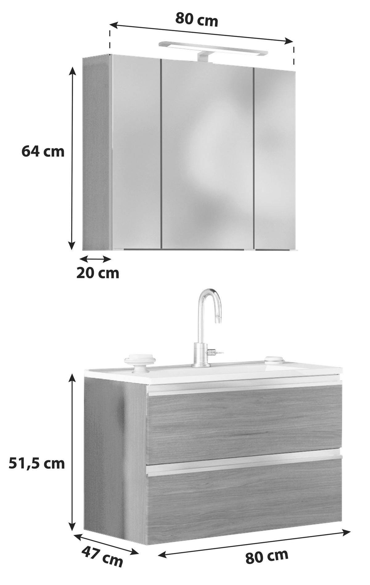 BADEZIMMER  in 80 cm  - Eichefarben/Silberfarben, Basics, Holzwerkstoff/Stein (80cm) - Held