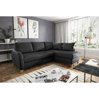 ECKSOFA Schwarz Echtleder Lederlook  - Buchefarben/Schwarz, Design, Leder/Holz (227/168cm) - Livetastic