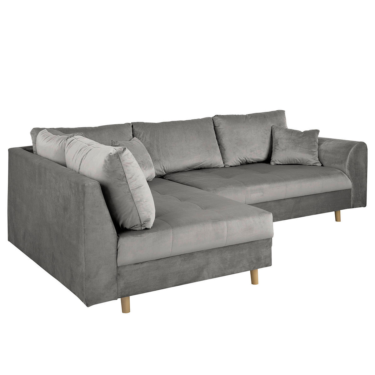 ECKSOFA inkl. Hocker Ariella Grau Samt Rückenkissen, Hocker  - Naturfarben/Grau, Design, Holz/Textil (231/161cm) - Livetastic