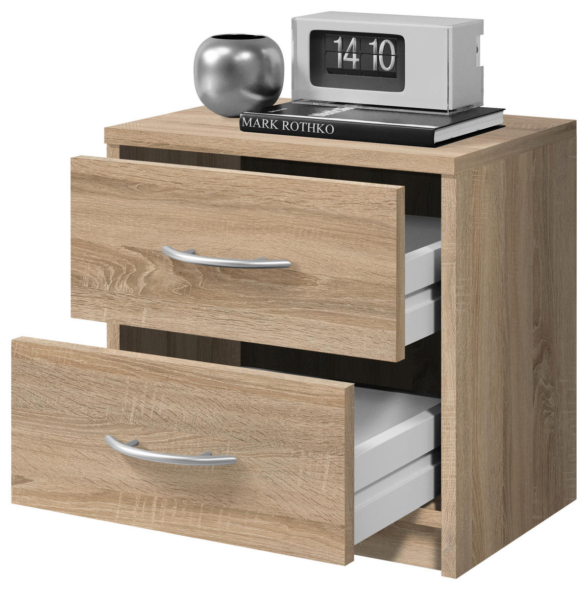 NOČNÝ STOLÍK, dub sonoma, 38,5/39/28,2 cm - čierna/sivá, Basics, kompozitné drevo/plast (38,5/39/28,2cm) - Carryhome