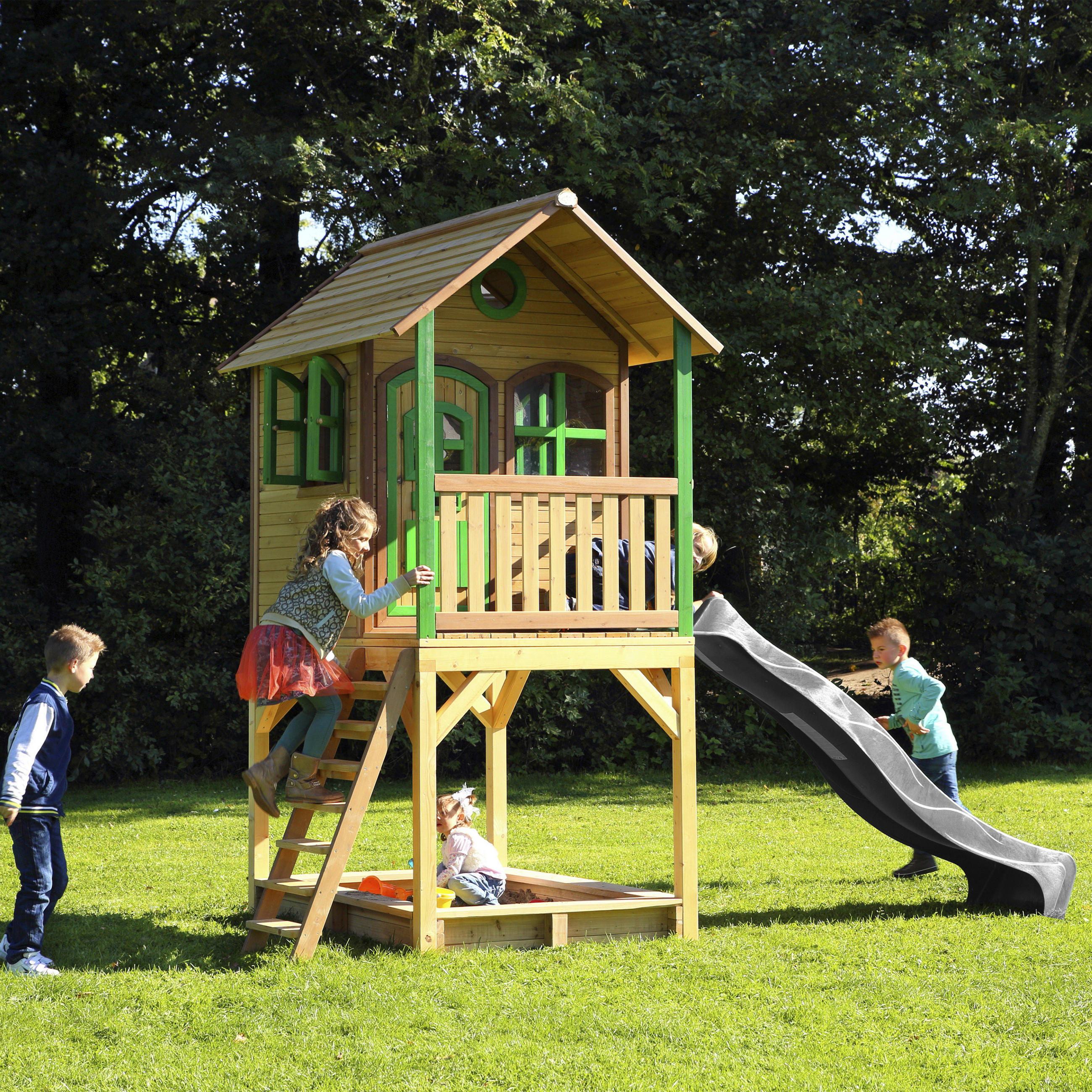 SPIELTURM 370/291/191 cm SPIELTURM SARAH  - Braun/Grau, KONVENTIONELL, Holz/Kunststoff (370/291/191cm) - Ambia Garden