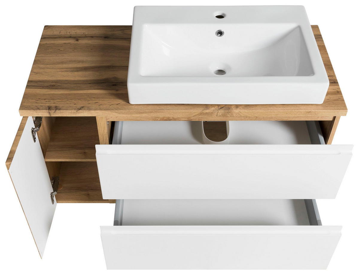 WASCHTISCHKOMBI 105 cm  - Weiss/Eiche Wotan, Modern, Keramik/Holzwerkstoff (105cm) - Held