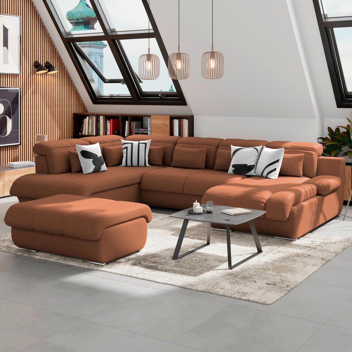 WOHNLANDSCHAFT Cognac Mikrofaser  - Chromfarben/Cognac, MODERN, Textil/Metall (228/345/184cm) - MID.YOU