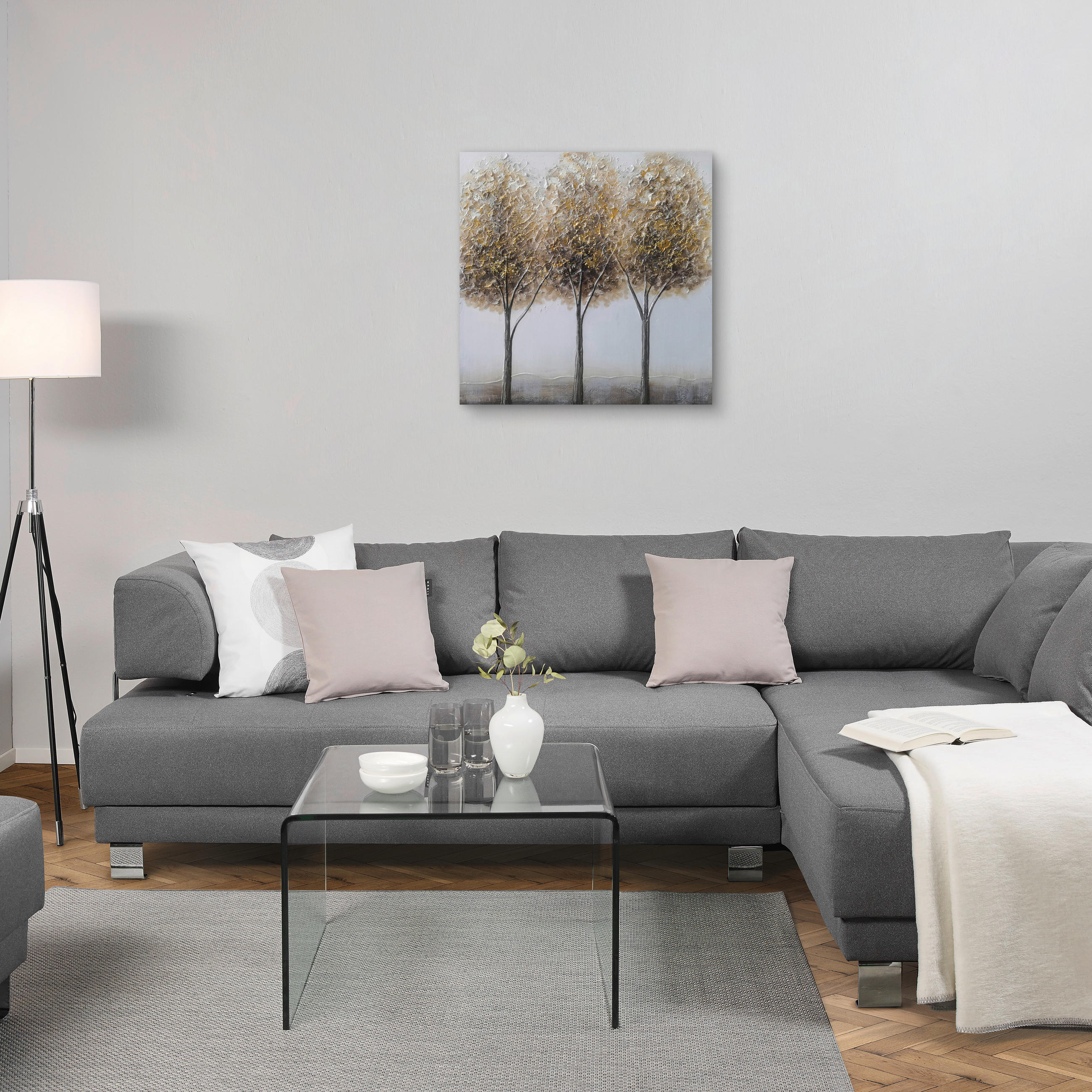ULJENA SLIKA  85/85 cm       - bijela/siva, Design, drvo/tekstil (85/85cm) - Monee