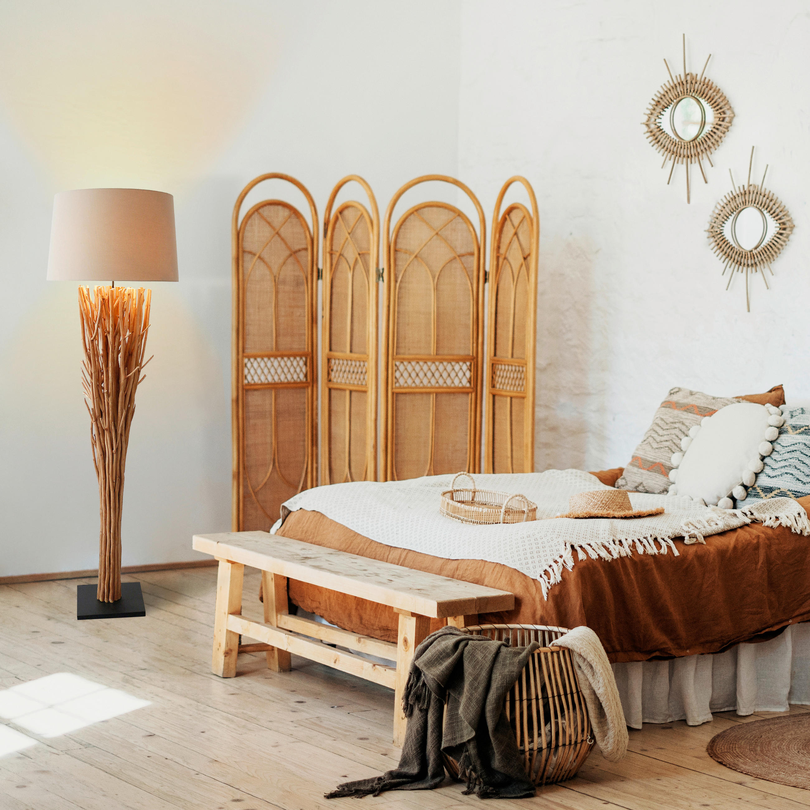 STEHLEUCHTE  30/175/30 cm   - Schwarz/Naturfarben, Design, Holz/Textil (30/175/30cm) - P & B