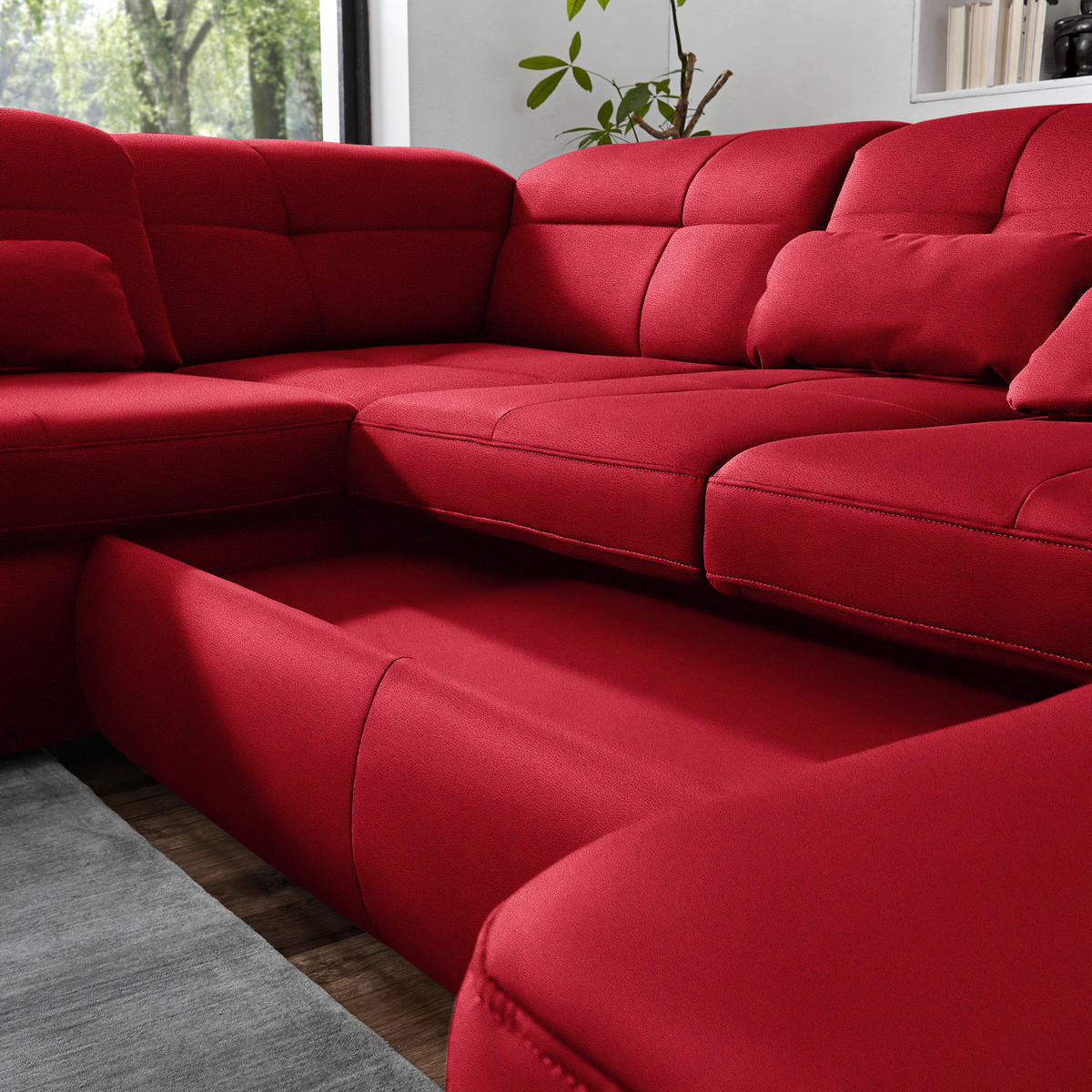 WOHNLANDSCHAFT  in Mikrofaser Rot  - Chromfarben/Rot, Design, Holzwerkstoff/Textil (260/371/195cm) - Beldomo Style