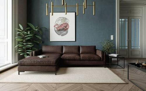 ECKSOFA in Lederlook, Flachgewebe Dunkelbraun  - Dunkelbraun/Schwarz, Design, Textil/Metall (160/265cm) - Livetastic